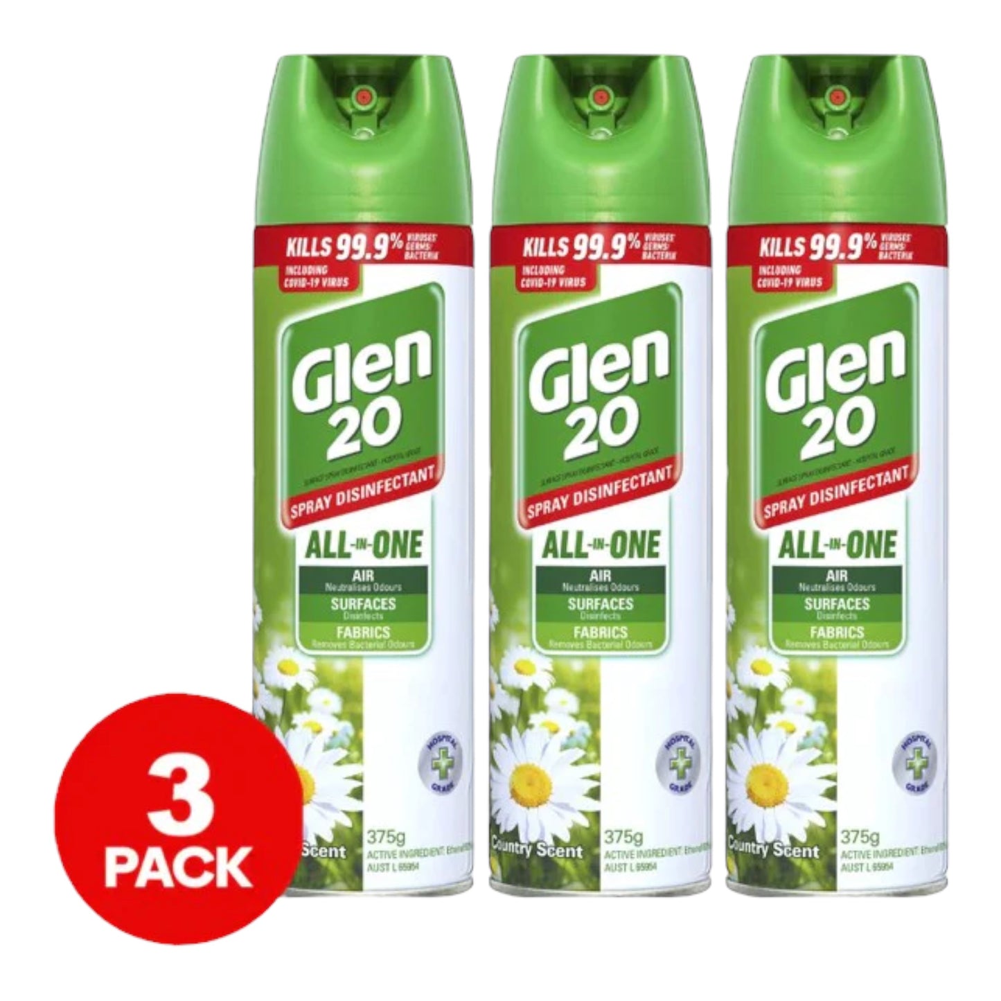 3 x Glen 20 Disinfectant Spray Country Scent 375g