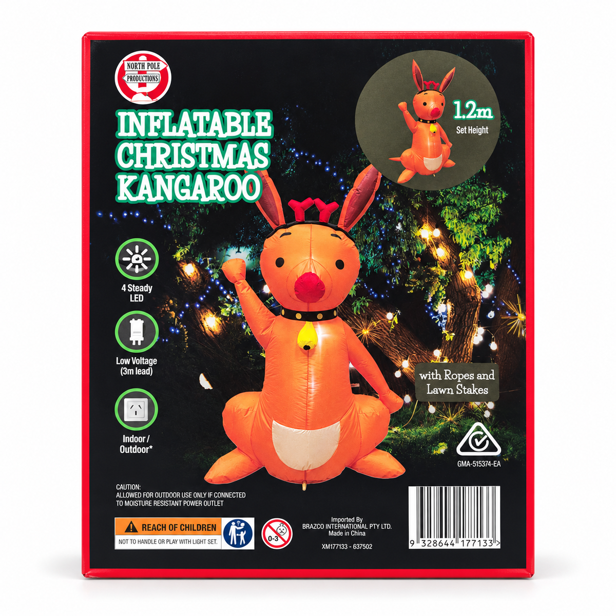 Inflatable Christmas Kangaroo with Reindeer Antlers 1.2M