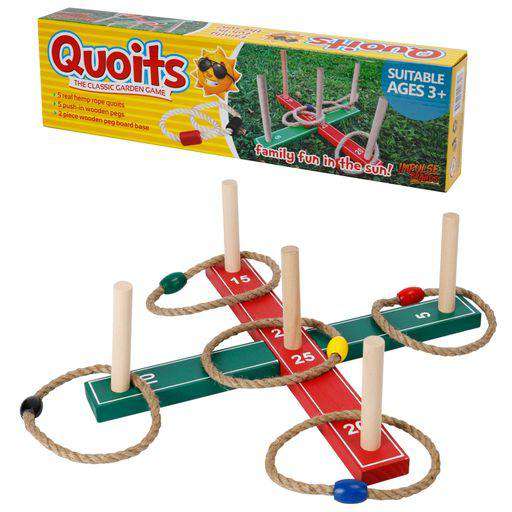 Wooden Quoits Ring Toss Hoopla 5 x Rope Rings Garden Game