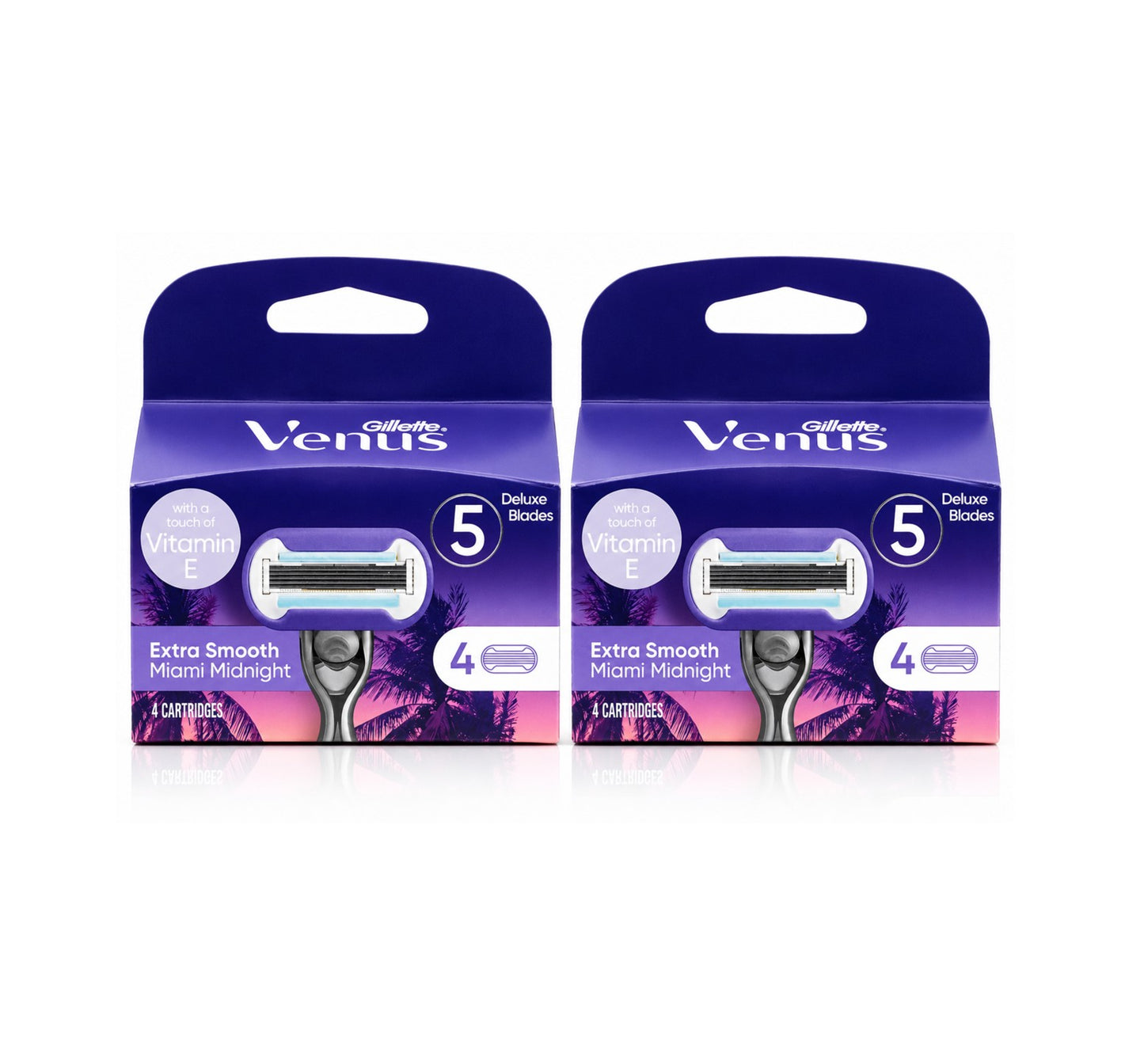 2 x Gillette Venus Deluxe Smooth Miami Midnight 5-Blade Razor Cartridges 4 Pack