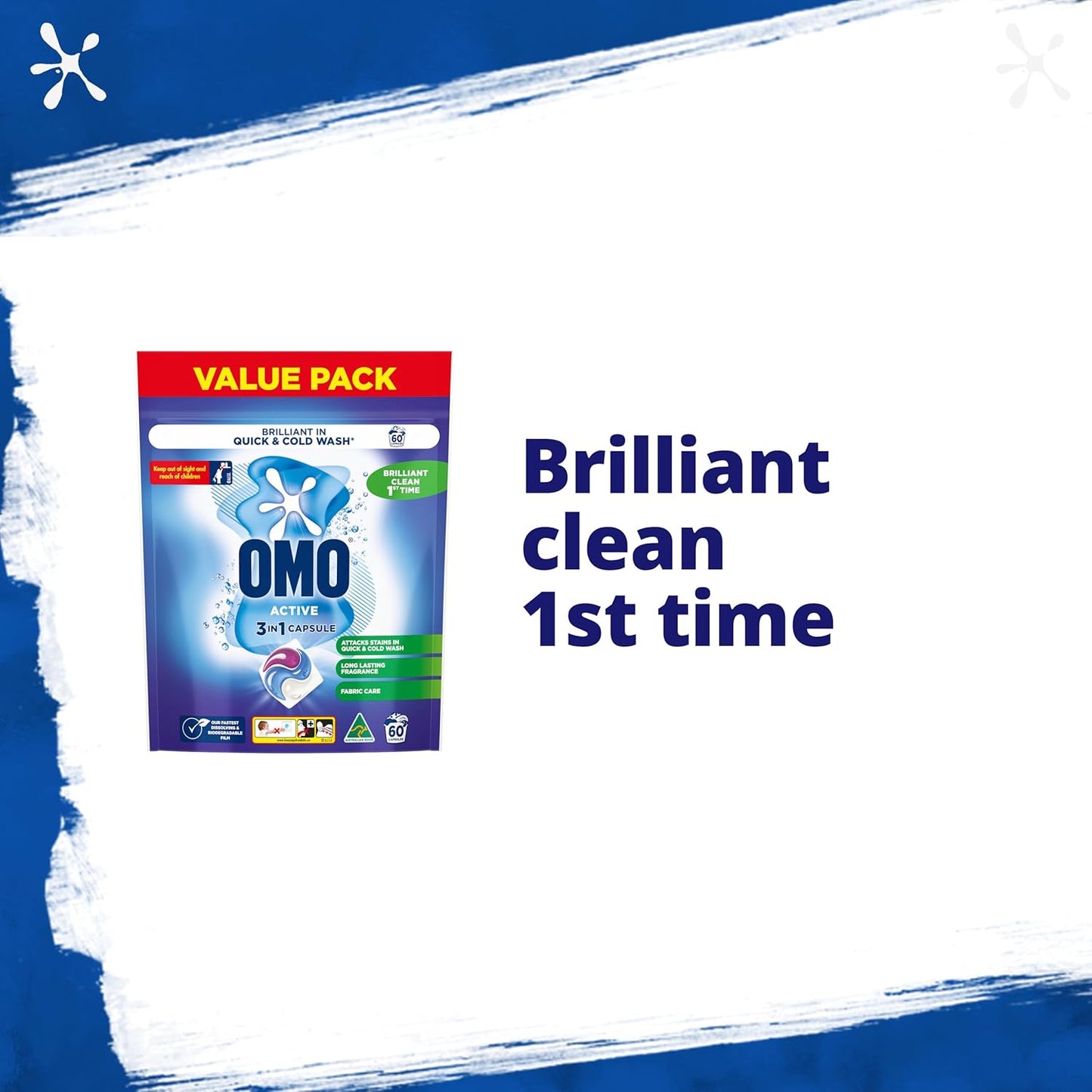 OMO Active 3 in 1 Laundry Capsules, 60 Washes