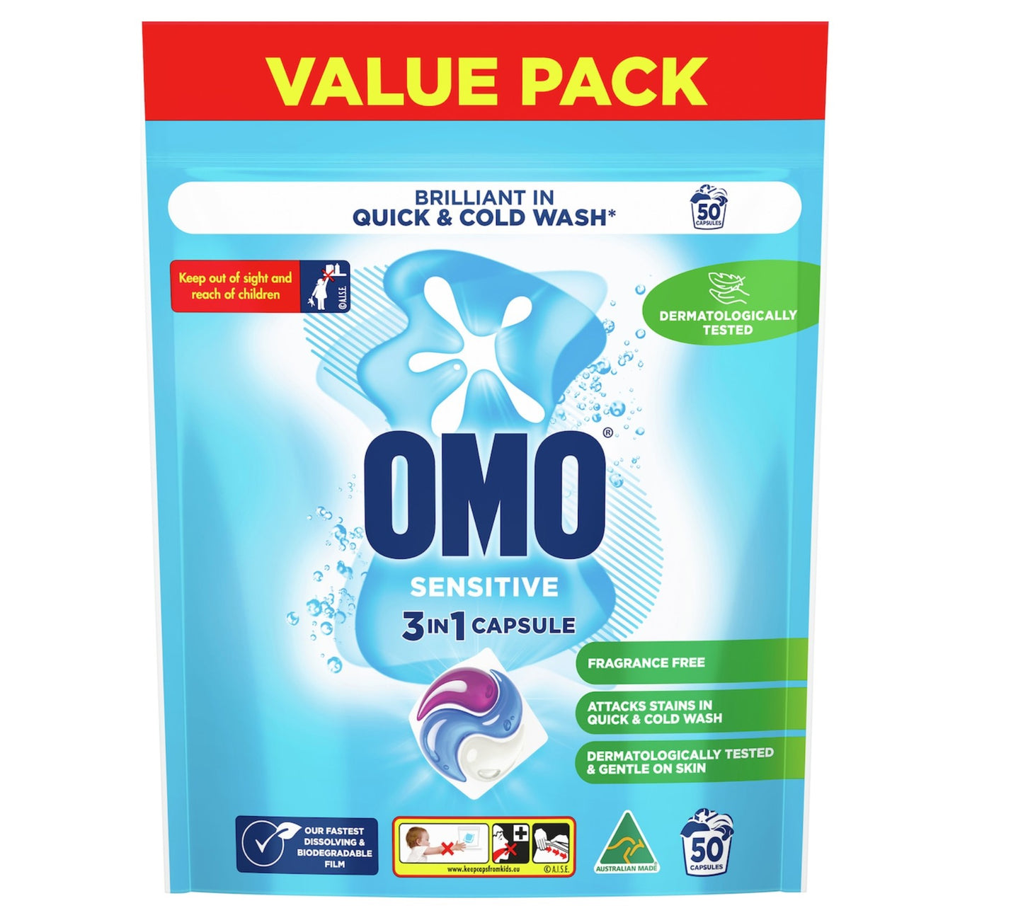 OMO Sensitive Laundry Liquid Capsules Detergent 50 pack
