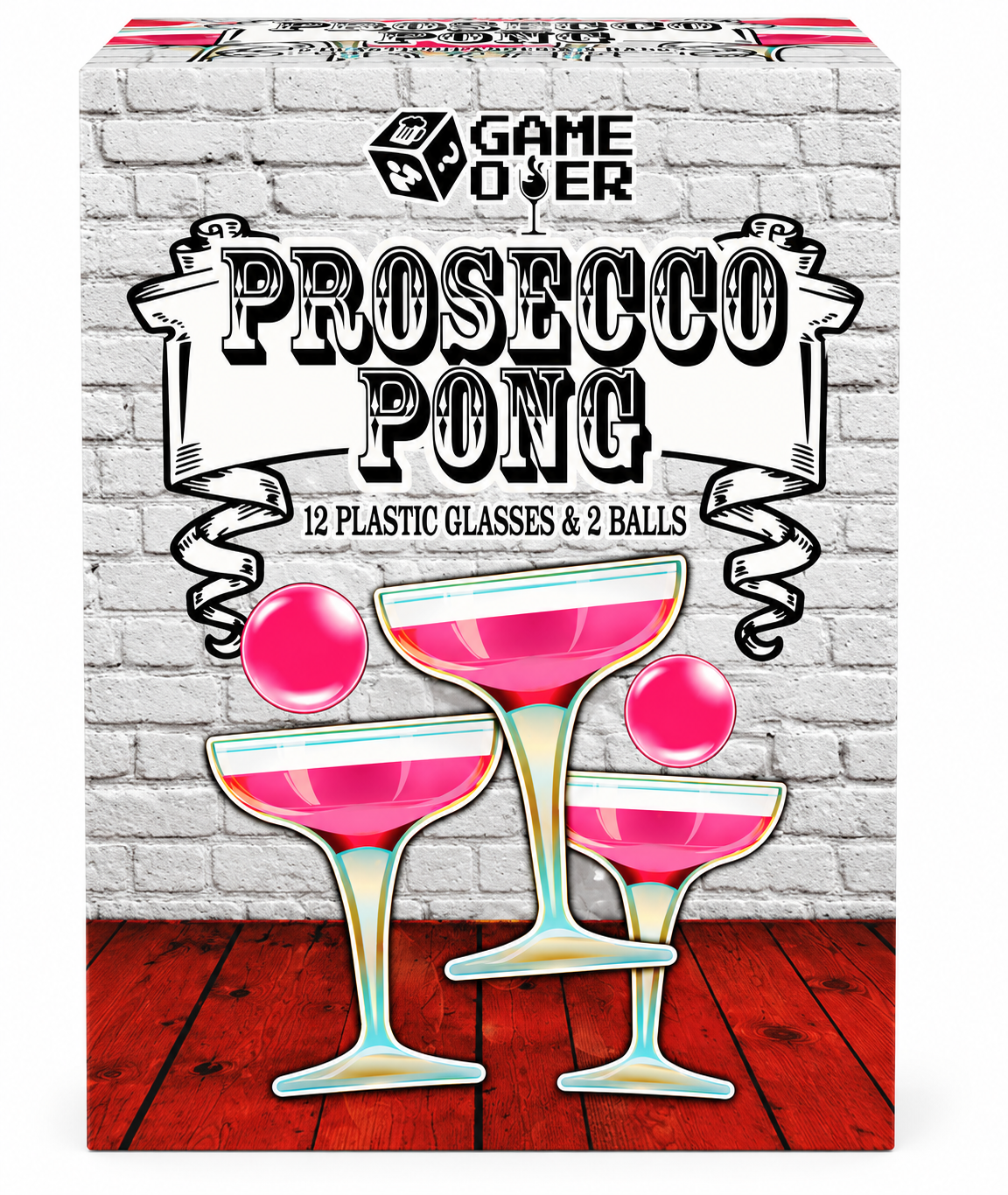 Prosecco Pong Drinking Party Game – 12 Plastic Glasses & 2 Pink Balls