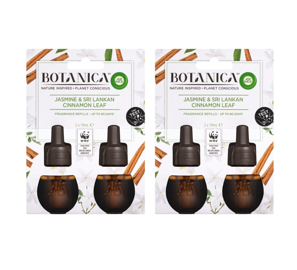 2 Pack Botanica by Air Wick Jasmine & Sri Lankan Cinnamon Leaf Plug-in Twin Refill 2x19mL