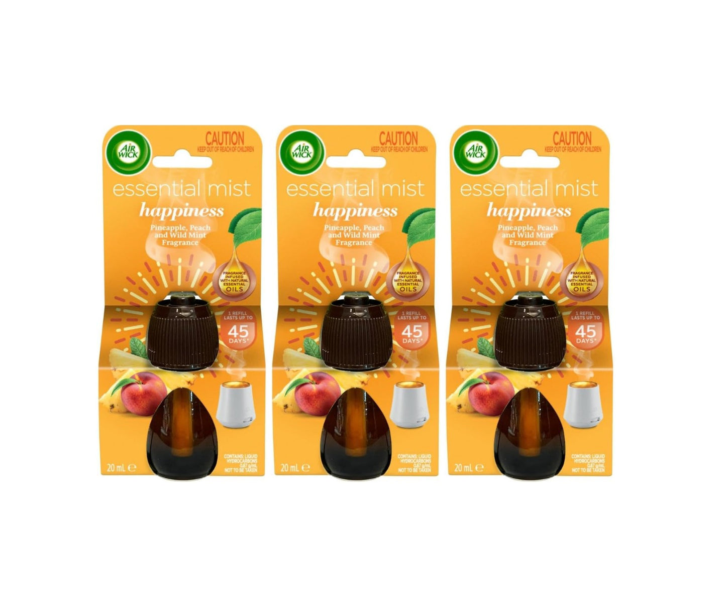 3 x Air Wick Essential Mist Refill, Aroma Happiness, 20 mL