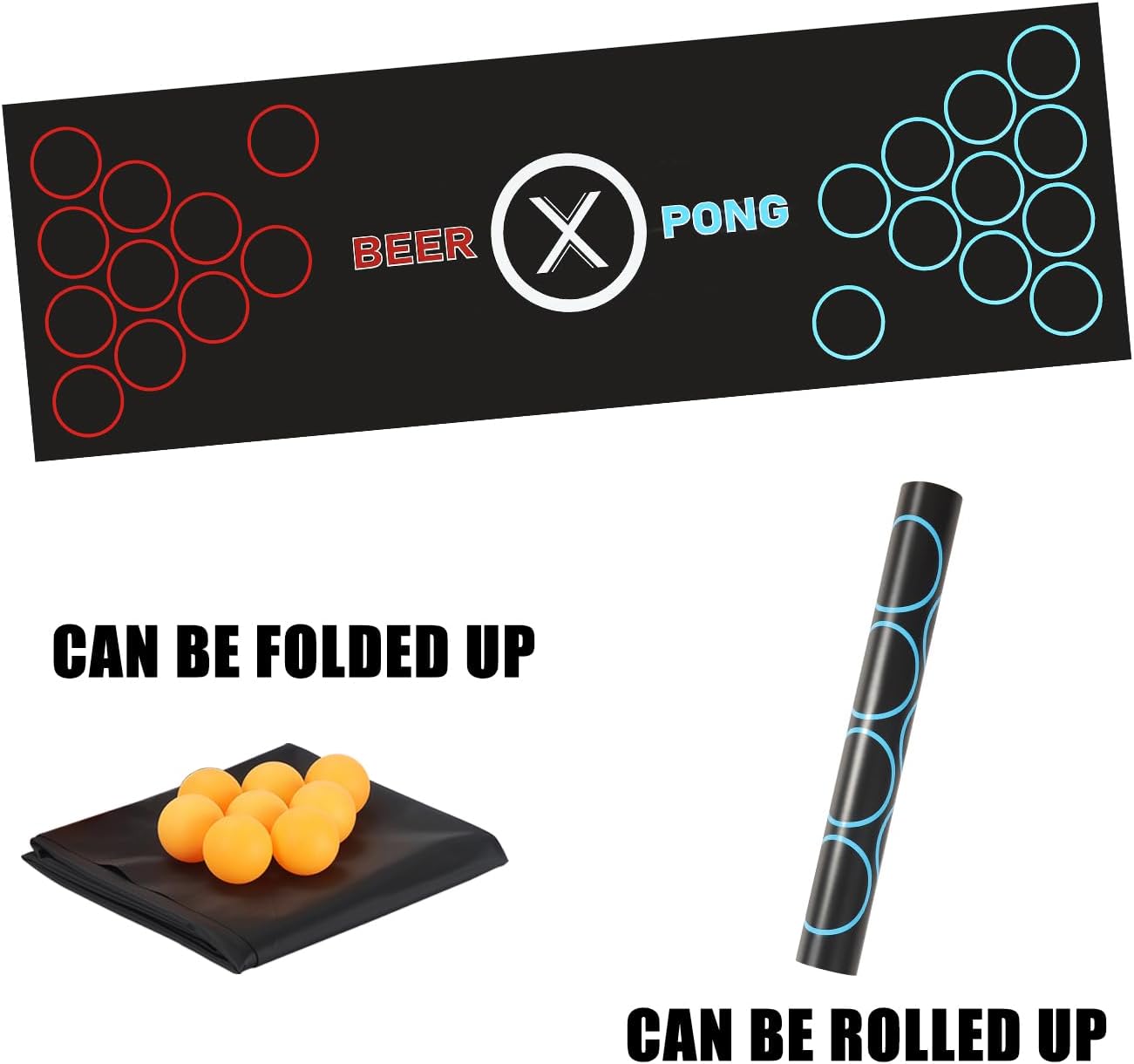 Beer Pong Set – 24 Cups, 24 Balls &amp; Table Mat (178 x 60 cm)