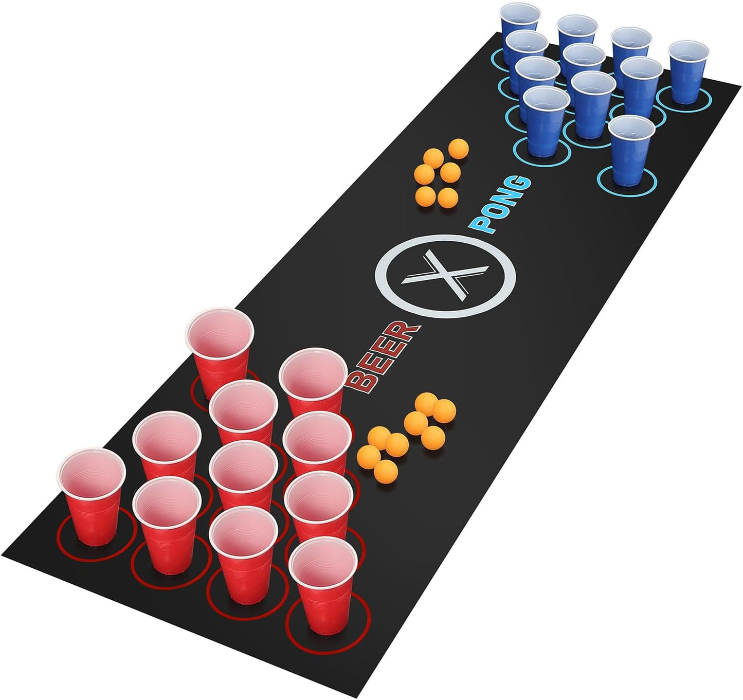 Beer Pong Set – 24 Cups, 24 Balls &amp; Table Mat (178 x 60 cm)