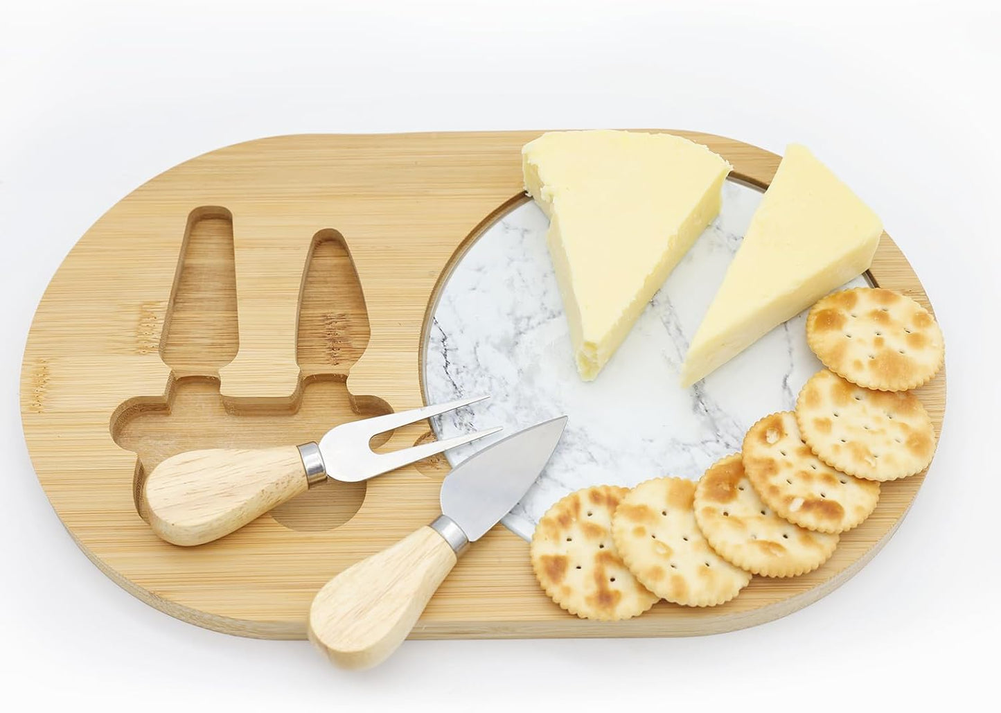 Bamboo and Marble Cheese Platter Set