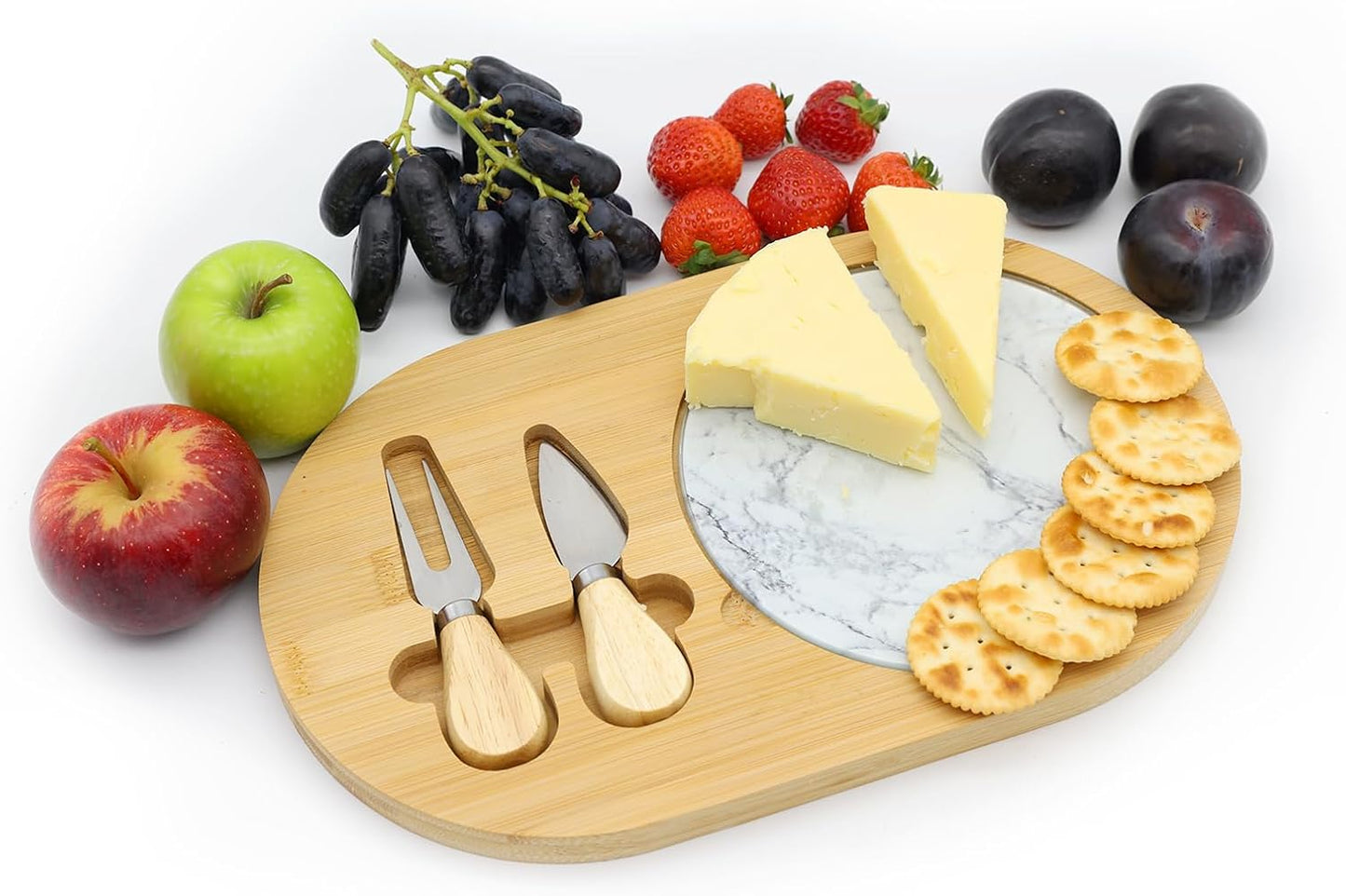 Bamboo and Marble Cheese Platter Set