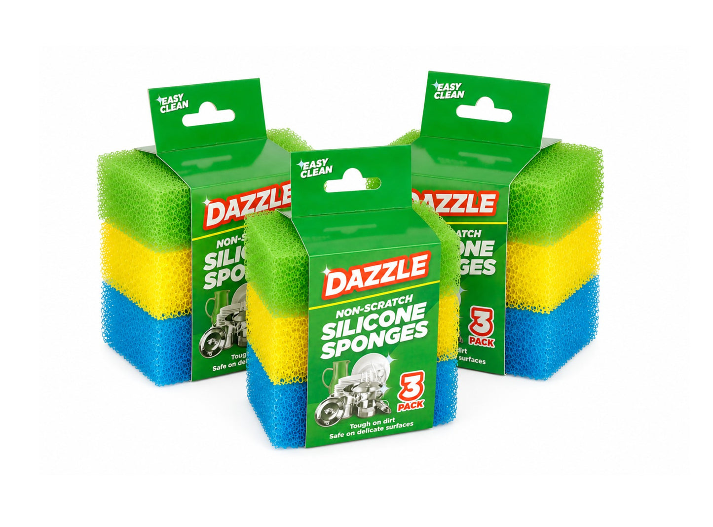 3 x Dazzle Non-Scratch Silicone Sponges 3 Pack