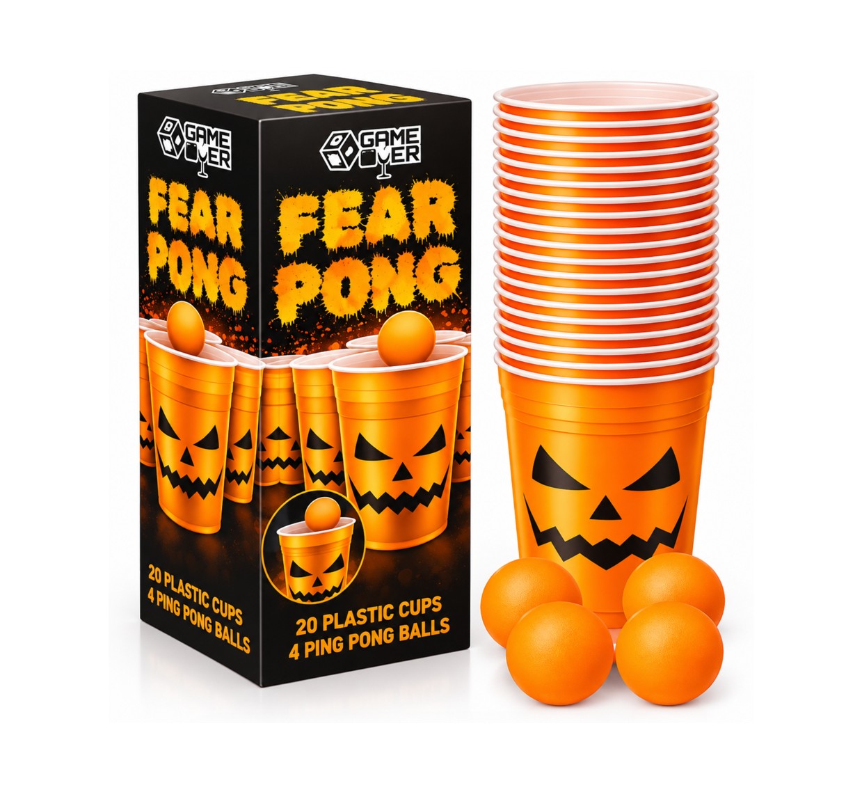 Fear Pong Halloween Party Game – 22 Cups & 4 Balls