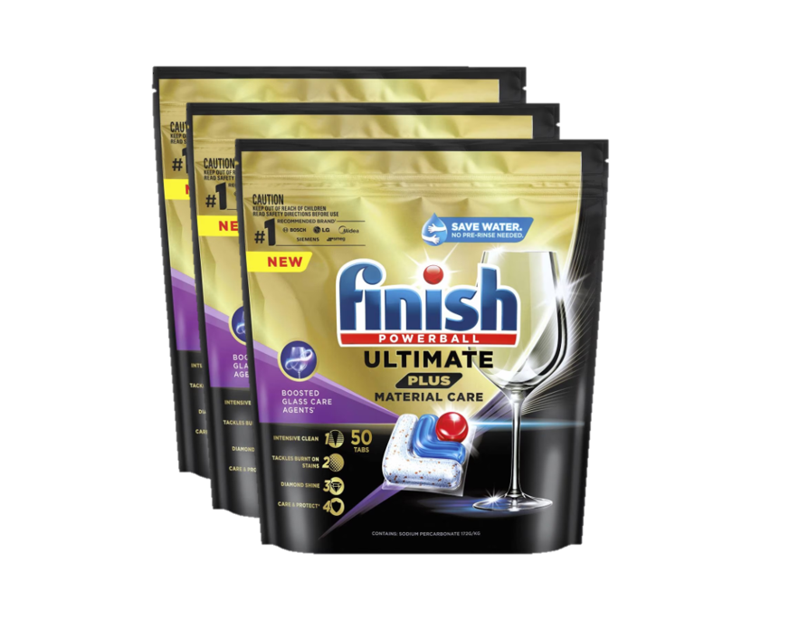 3x Finish Ultimate Plus Material Care Dishwasher Tablets 50 Pack