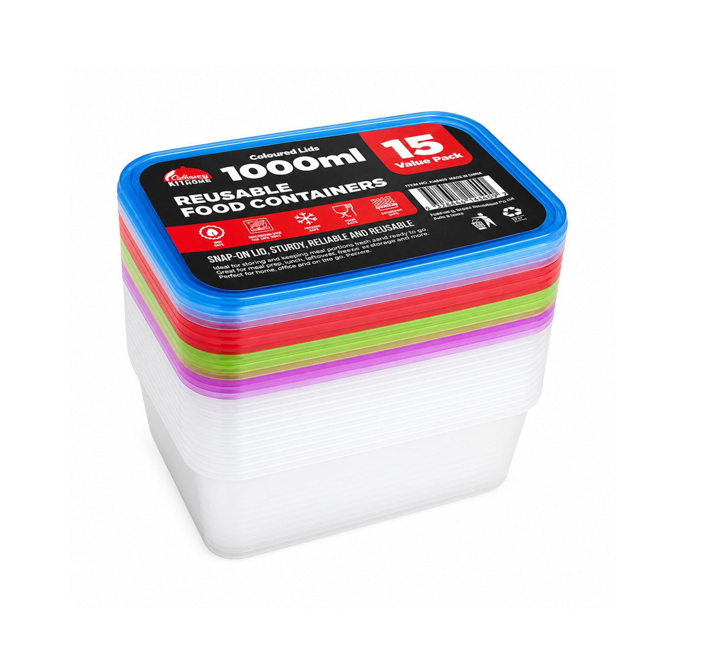 Reusable Food Storage Containers 1000mL 15 Pack