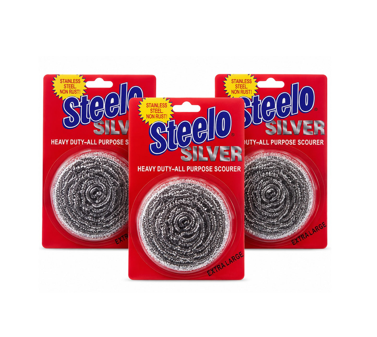 3 Pack Steelo Silver Scourer Metalware Polish Cleaner