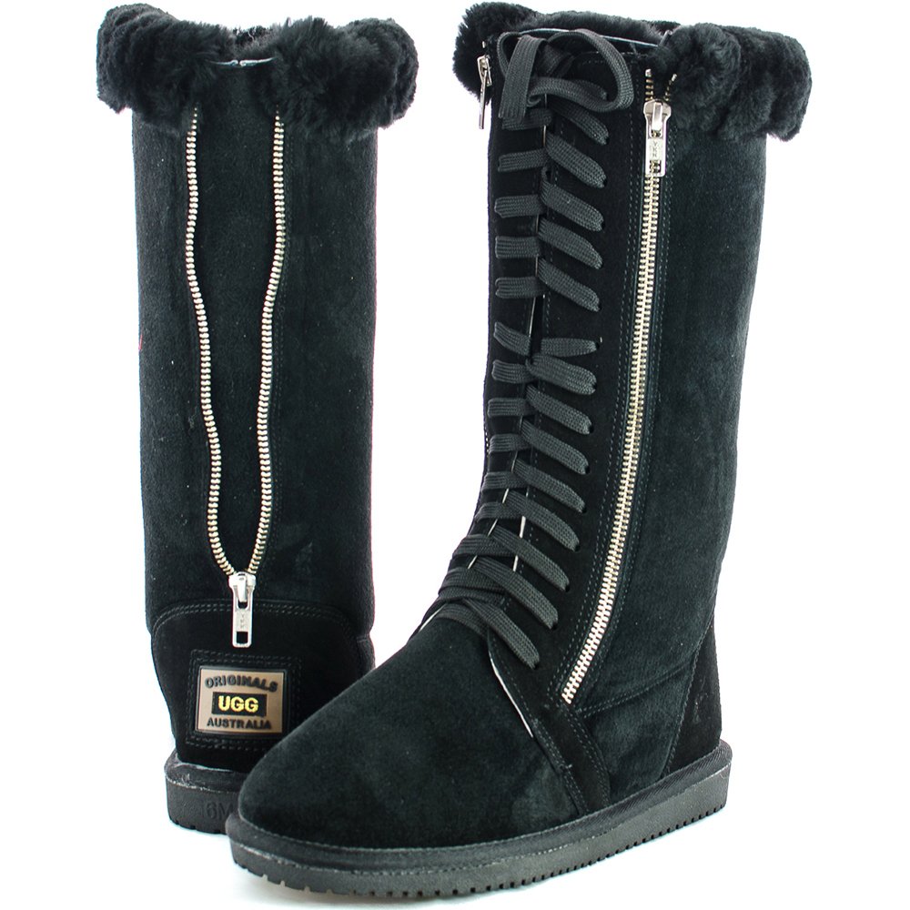 Original UGG Australia Zipper Black Sheepskin Boots